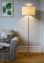 Divine Trends Modern Sleek Floor Lamp Stainless Steel Finish Standing 5ft Height with 16 inches Drum Lamp Shade