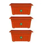 TrustBasket UV Treated Rectangular Plastic Planter (10 inches) - Terracotta Color - Set of 3