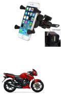 QiisX X-Grip Mobile Phone Holder with USB Charger Bike Mobile Holder for TVS Apache RTR 160