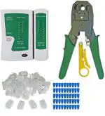 Inditrust RJ-11 6P/RJ-12 8P/RJ-45 Crimp crimping tool, 1 Network Cable Tester, Cut and 50PCS RJ45 CAT5 CAT5e Cat6 Connectors, 50PCS strain relief connector Boot Covers Manual Crimper