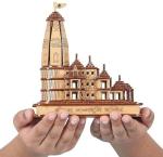 PINK SKY Ram Mandir Ayodhya 3D Model Wooden Temple 8 INCH Decorative Showpiece - 20 cm (Wood, Brown)