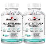 SWISSLIFE FOREVER Multivitamin Gummies| Folic acid with Vit. C | Micronutrients Vit. C,A,D,E, Vit. B6,B9,B12| Sugar-free| Supports Immunity and Health| 60 Veg Gummies ( Pack of 2)