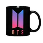 Mug Morning BTS Merch BTS Products for Girls BTS Accessories BTS Merchandise Ceramic Mug - Black, 325ml Blue Pink Logo On BTS Mug (Black)