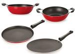 Nirlon 4 pcs of Red and Black Non-stick Chemical Free Kitchen Cooking Utensil Combo Set, Standard