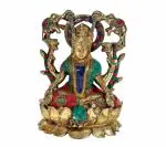 Idol Collections Multicolor Brass Goddess Lakshmi Idol Sculpture Sitting On Lotus Showpiece For Pooja Temple Office, Gold Om Aum Wall Hanging , Vastu Goodluck ,Pooja Idols, 16 Inch