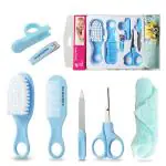Majestique Baby Grooming Set, Baby Hair Brush, Comb, Nail Clipper, Nail File and Soft Baby Towel, Baby Grooming Kit for New Born Baby, Toddlers Infant Girl Boys Keep Clean (7 in 1 Blue)