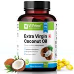 Extra Virgin Coconut Oil Capsules Vi Prime Health & Beauty, Cold Pressed Coconut Oil 60 Soft Gels, 500 mg | Hair Growth | Skin Care | Cardiac Health | Weight Loss