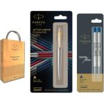 Parker Jotter Stainless Steel GT Ball Pen with Quink Flow Blue Fine Double Packing