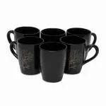 Anwaliya Edesia Series Ceramic Coffee Mugs, 250 ml, Set of 6, Printed Black ABG1