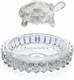 GlassWorld Vastu Feng Shui Crystal Glass Turtle Tortoise with Plate for Good Luck for Office Home