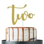 Festiko Gold Glitter Two Cake Topper, Happy 2nd Birthday Cake Decor, Two Years Old Party Decorations, 2nd Anniversary Party Decoration