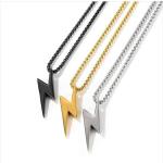 M S ENTERPRISES Lightning Pendant Necklace For Men Women Unisex Gold Black Silver Color Bolt Thunder Flash Charm (Pack Of 3)