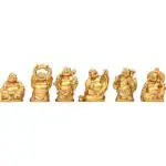 DAILY FEST Feng Shui 2'' Resin Laughing Happy Buddha Statue Golden Figurines Set of 6 (Gold Colour)