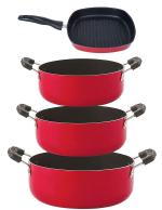 Nirlon 4 pcs of Red, Black Non-stick Aluminium Dishwasher Safe Kitchenware Cooking Utensil Combo Set with Bakelite Handle Standard