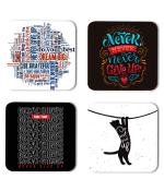 Whats Your Kick Positive Thinking Never Never Never Give Up Quotes Printed Set of 4 Coaster With Metal Stand
