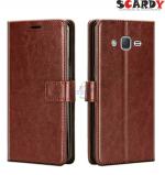 SCARDY SAMSUNG GALAXY J7 BACK COVER / LEATHER FLIP COVER / BROWN COLOR
