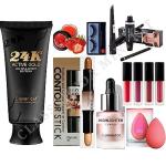 CLASSYHUDA PROFESSIONAL FOUNDATION, CONTOUR STICK, HIGHLIGHTER, BLENDER, MINI LIPSTICK, EYELINER, MASCARA, EYEBROW PENCIL, EYELASHES & LIP BALM. COMBO PROFESSIONAL FACE MAKEUP KIT