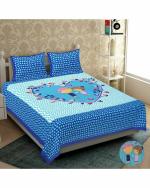 Home@Shop - 144 TC Blue Printed Cotton Double Bedsheet with Pillow Cover (240 x 215 cm)