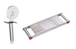 FIRST FRONT Stainless Steel SS Pizza Cutter With Stainless Steel Jumbo Slicer Multipurpose Potato/Onion Slicer and Vegetable Slicer and (Multicolour, Pack of 2)