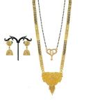 BCOMWALA JEWELS Gold Plated Mangalsutra Set Combo for Women Traditional Indian Bridal Jewelry, 3-Piece Affordable & Stylish Mangalsutra Necklace Collection with Earrings, Lightweight Daily Wear Festive Design
