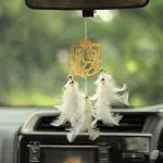 DULI Ganeshji Wall Hanging for Living Room Office Balcony, Car Hanging with White color Feathers 21cm