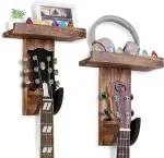 Cosy Tossy Guitar Wall Hanger, Guitar Wall Mount with Shelf, Guitar Hanger with Pick Holder, Wooden Hanging Guitar Holder for Acoustic Guitar,Ukulele,Bass,Mandolin,Violin 1 Pcs (Brown)