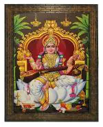 Indianara Multicolor Wood Goddess Saraswati Painting 25.4*33*1 cm