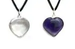 Astroghar Natural Clear Quartz And Amethyst Heart Shaped Crystal Pendent Set For Men And Women