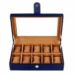 Leather World 10 Slots PU Leather Men Watch Box Acrylic Display Organizer Case Women Storage Jewellery - Blue