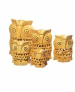Zoltamulata Wooden Owl with Jali Work Figurines Showpiece (4 inch) Pack of 5