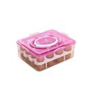 Aarvi Cart Double Layer Plastic 32 Grid Egg Storage Box for Refrigerator Kitchen with Lid (Pink)