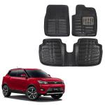 Oshotto 4D Artificial Leather Car Floor Mats For Mahindra XUV 300 - Set of 3 (2 Pieces Front & one Long Single Rear PC) - Black