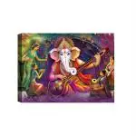 SHASWAT ART Limited Edition Lord Ganesha Playing Tanpura Canvas Painting with Wooden Box Frame for Living Room, Bed Room, Office, Hotels (46cm x 61cm)