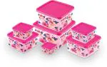 Trueware Pink Plastic Freshy Multipurpose Microwave Safe Container, 2500 Ml, 1700 Ml, 1100 Ml, 700 Ml,400 Ml, 200 Ml, 100 Ml (Pack Of 7)