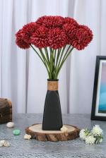 SATYAM KRAFT 5 Pcs Artificial Chrysanthemum Ball Hydrangea Flower Stick for Home, Office, Bedroom, Balcony, Living Room Decoration and Craft - (Pack of 5) (Red)