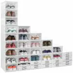 ABOUT SPACE Shoe Box- 9 Tier Shoe Rack for Home | Collapsible Shoe Organiser with Door-Foldable Sneaker Box | Slipper Stand for Men, Women Heels, Boots, Loafers, Sneakers, Flip-Flops (White) - Plastic