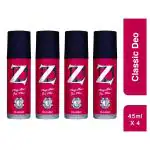 Z Men's Classic Deo, 45ml X 4, Woody, Musky Fragrance, Luxury deodorants, Prevents Odor, Refreshing Premium Aromatic Long lasting Perfume, Body Spray for Party, Office, Date (Pack of 4)