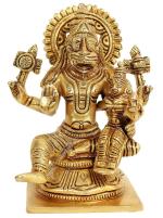 P.J. HANDICRAFTS Brass Lord Narasimha Reincarnation of Lord Vishnu with Laxmi Statue for Positivity at Home and Office (Size-5.5