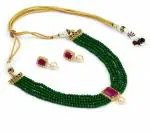 Gyaan Jewels Handmade Gold Plated Alloy Earring and Necklace Set Green, Maroon (Women, Girls) Free Size