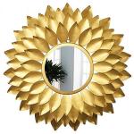 Furnish Craft Beautiful Sun Burst Designer Steel Frame Leaf Wall Mirror (24 X 24 Inch, Gold)(Framed , Sunburst)