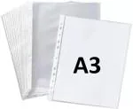 Sejas Collections Plastic 25 Pcs 200 Micron Transparent Document Sleeves, Leaf Sheet Clear Certificates/Waterproof Sheet Protectors 11 Holes Punched Ring Files Folder (A3 Size) (25 Sheets - 200 Micron) (Set Of 1, Multicolor)