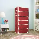 Fabura 6 shelf Shoe rack Cum Utility rack with Separate Flaps cover-Maroon