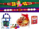 Rakhi Combo Of 2 Rakhi For Brother and Bhabhi Set/Premium Ganesh ji rakhi with designer Kanha ji rakhi/Bracelet Rakhi/Rakshabandhan Gift Card/Bhabhi Rakhi/ 2 /Pearls-2 rakhi+chocolates+roli chawal