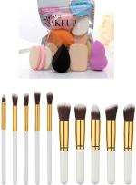 Buytya Natural Bamboo Professional Foundation Blending Brush Tool Cosmetic Kits Makeup Brush Set Beauty Blender Puff Sponge for Powder Makeup Sponge    (Pack of 10)