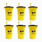 Kartual Return Gift For Kids In Bulk / Be Happy Smiley Sipper Glass with Flexible Straw For Drinking Milk, Juice, Water, Soft Drinks Etc (Pack of 6, Yellow)