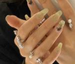 Secret Lives Acrylic Press on Artificial Designer Nails Extension Semi Transparent Green Color Black Butterfly Design Fake Nails 24 pcs Set with Glue Sheet