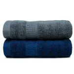 Mush Navy Blue and Grey Solid Bamboo Bath Towels (Pack of 2)