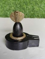 2 Inch Original/Natural (Black Color) Narmadeshwar Shivling Narmada Stone Shiva Lingam with 3 Inch Base, Naag for Temple Puja