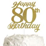 Festiko 80th Birthday Cake Topper, 80th Happy Birthday Party Decoration With Premium Gold Glitter