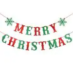 Festiko Red & Green Glittery Merry Christmas Banner, Christmas Banner Decorations